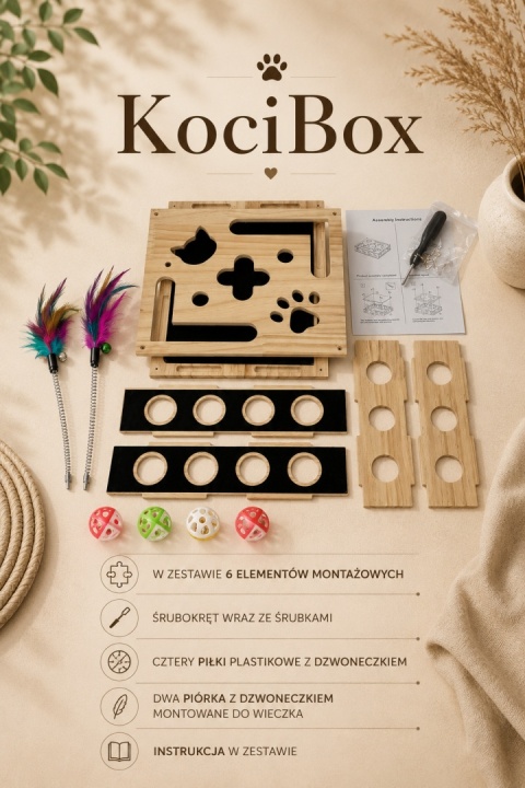 KociBox – drewniana zabawka z funkcją pielęgnacji pazurków